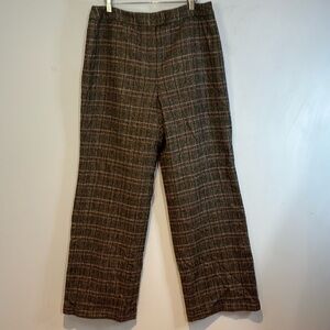 Vintage Talbots wool/blend fully lined brown  plaid wide cuff trousers size 14